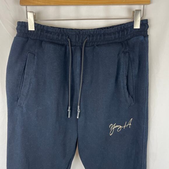 YoungLA Jogger Pant Navy Blue Cuff Ankle Tie Elastic Waist Men's 230 Size S - Picture 2 of 11